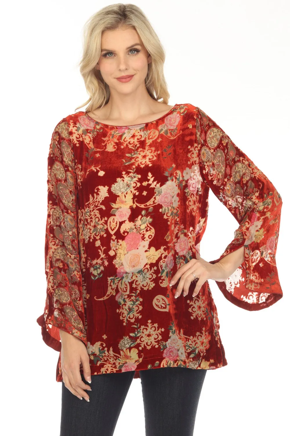 Johnny Was Paisley Kimi Velvet Floral Tunic Top Boho Chic C27923B9