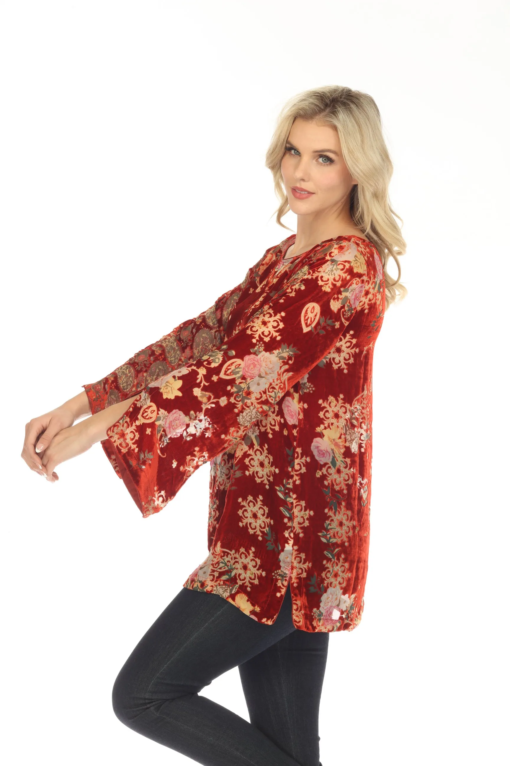 Johnny Was Paisley Kimi Velvet Floral Tunic Top Boho Chic C27923B9