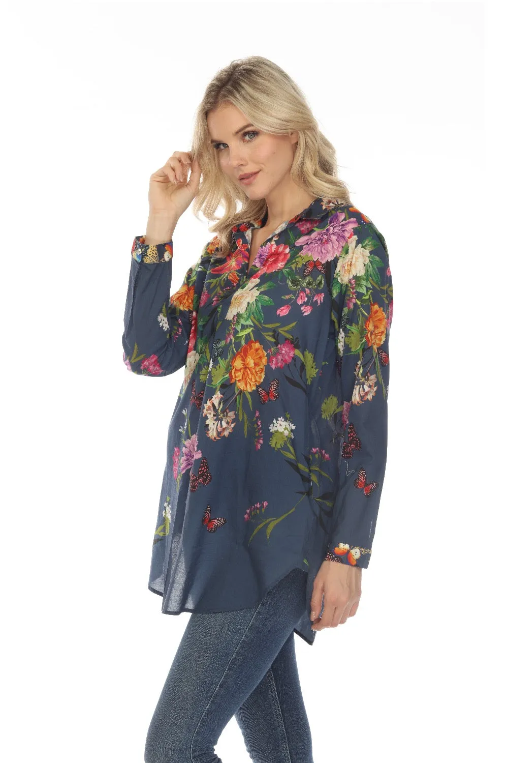 Johnny Was Panya Henley Popover Floral Tunic Top Boho Chic R23823