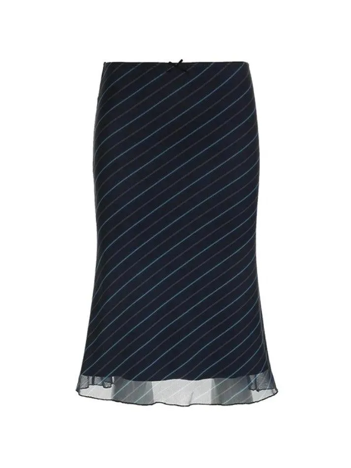 Joskaa Vintage Stripe Double Layered Mesh Midi Skirt