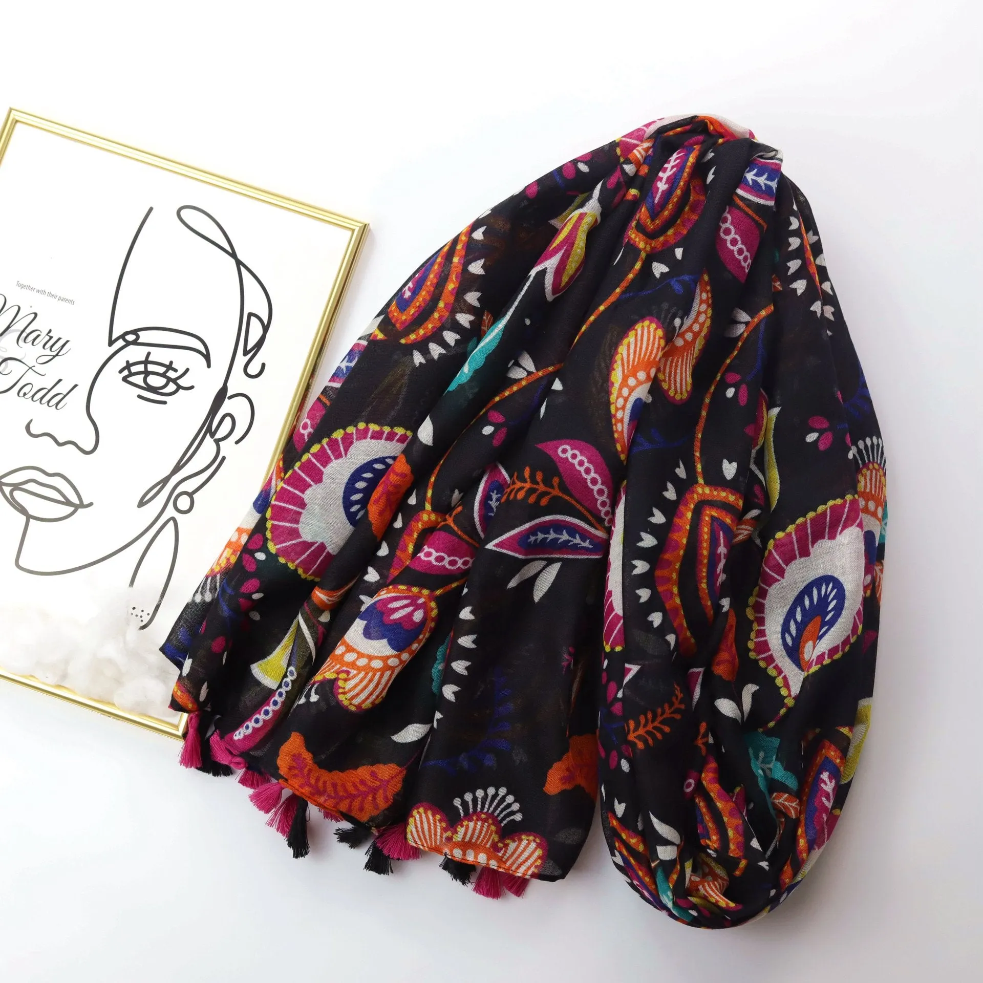 JY220619 Colorful tropical plant printed scarf