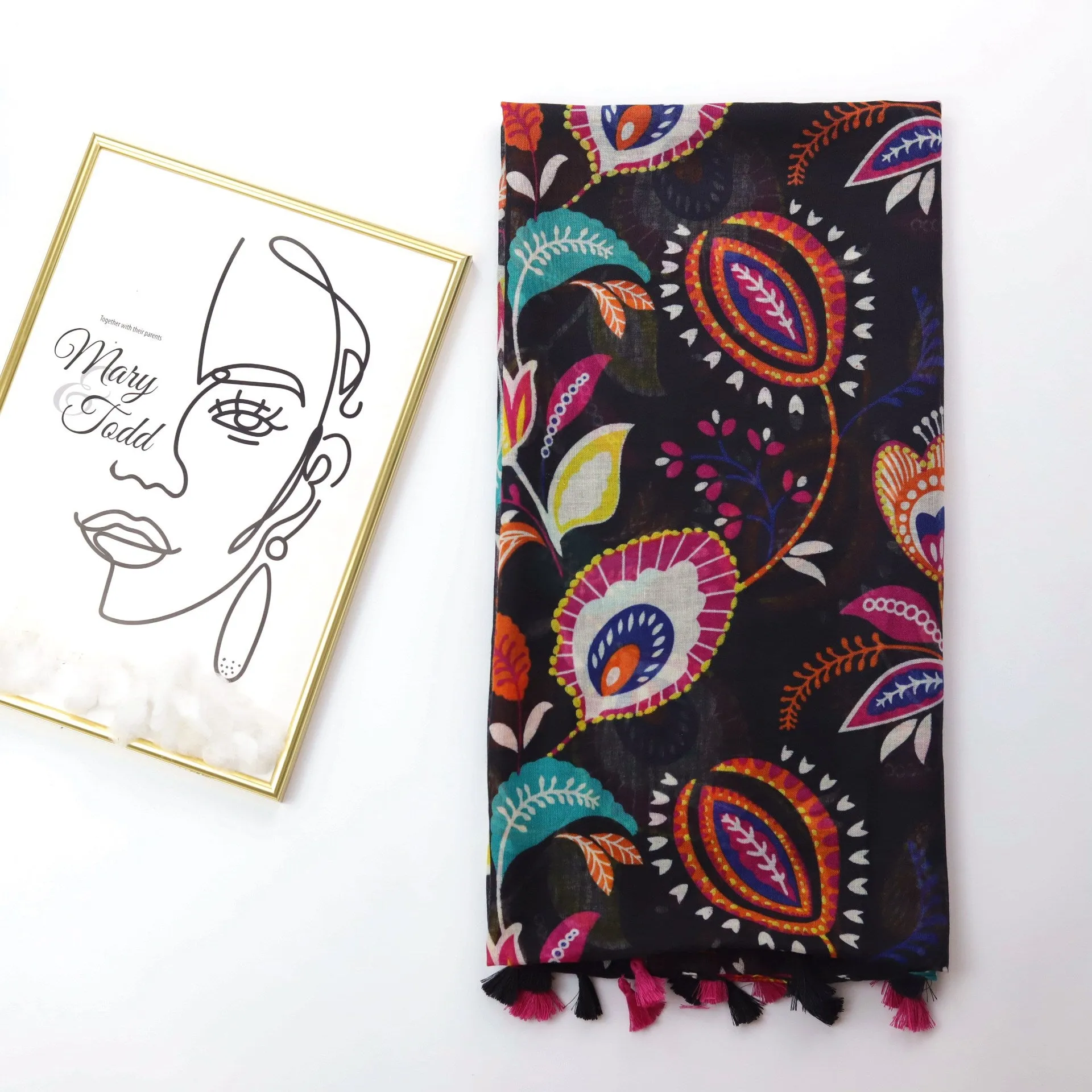 JY220619 Colorful tropical plant printed scarf