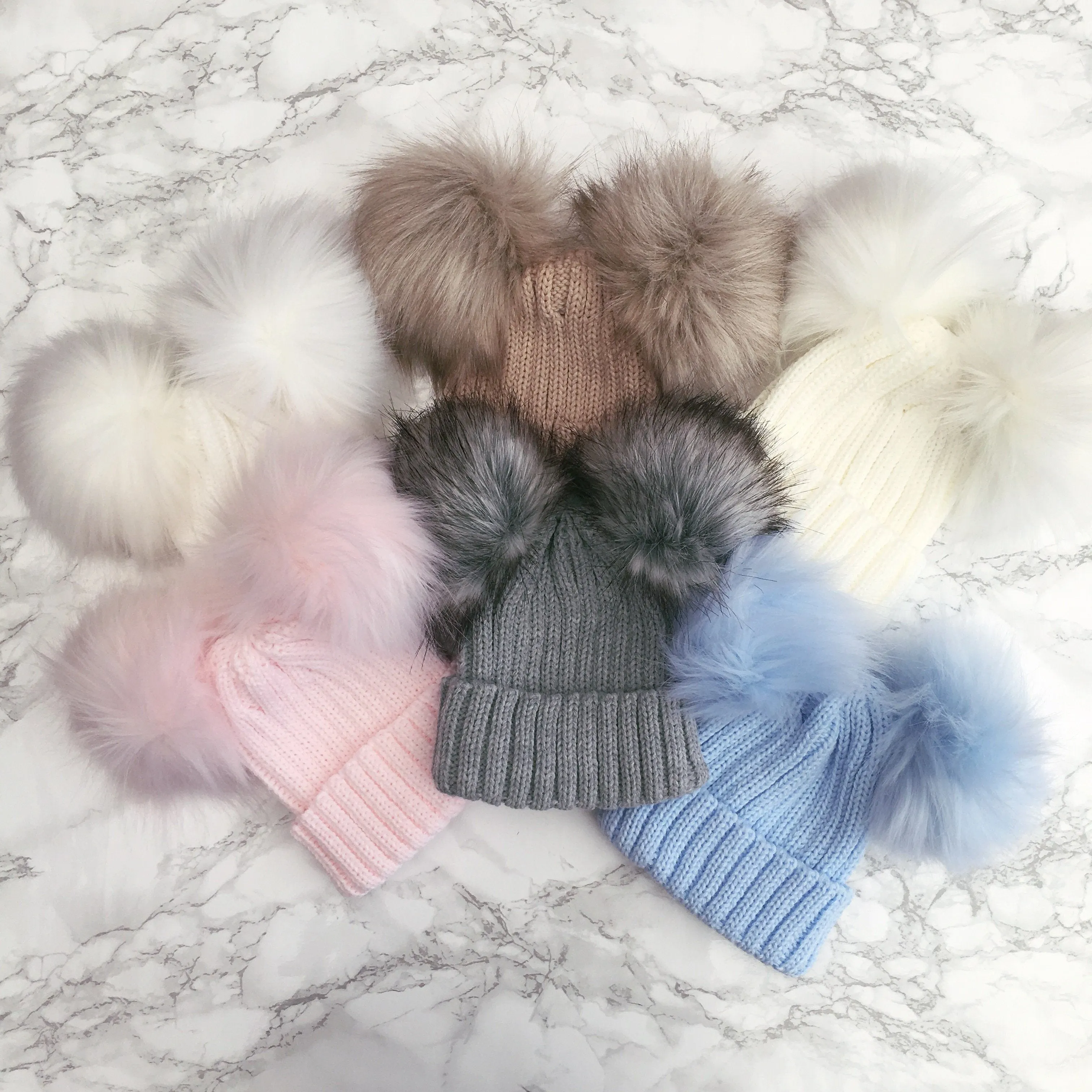 Knitted Double Faux Fur Pom Pom Hat