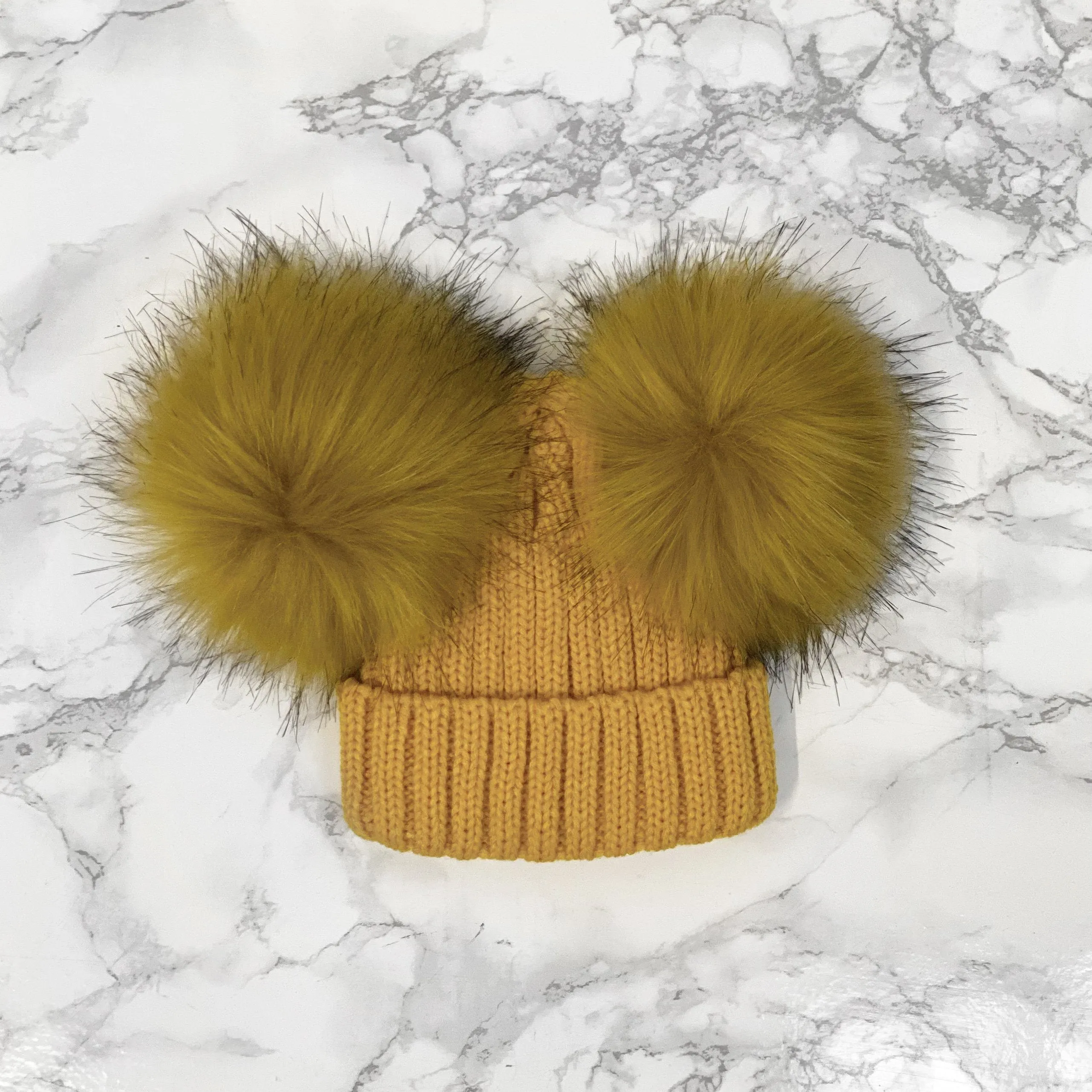 Knitted Double Faux Fur Pom Pom Hat