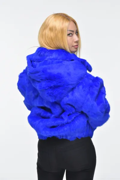 Ladies Rabbit Hooded Bomber Jacket - Royal Blue