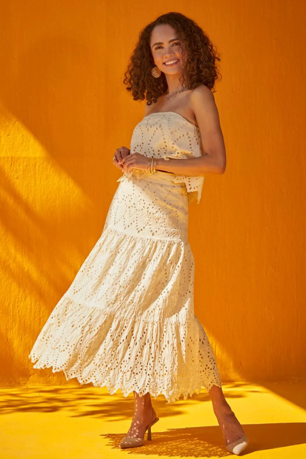 Lakshmi Machu In Our Ivory Off Shoulder Skirt Set