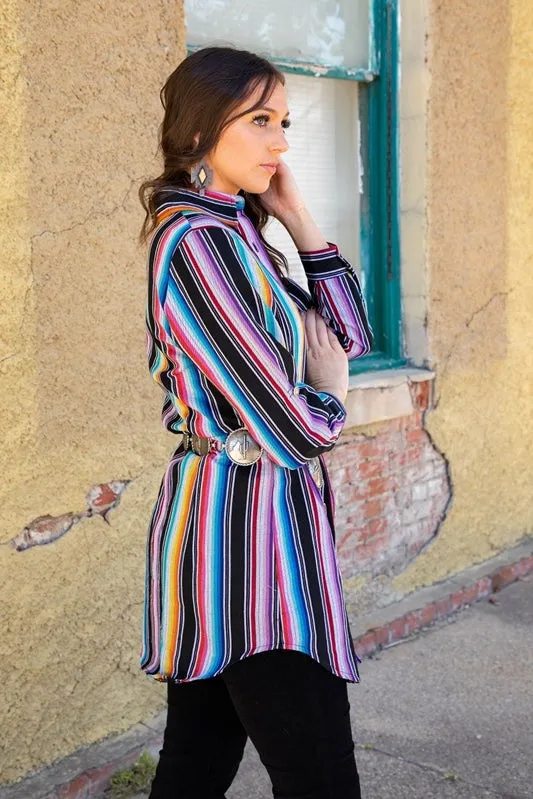 L&B Purple Serape Button Up Tunic Shirt