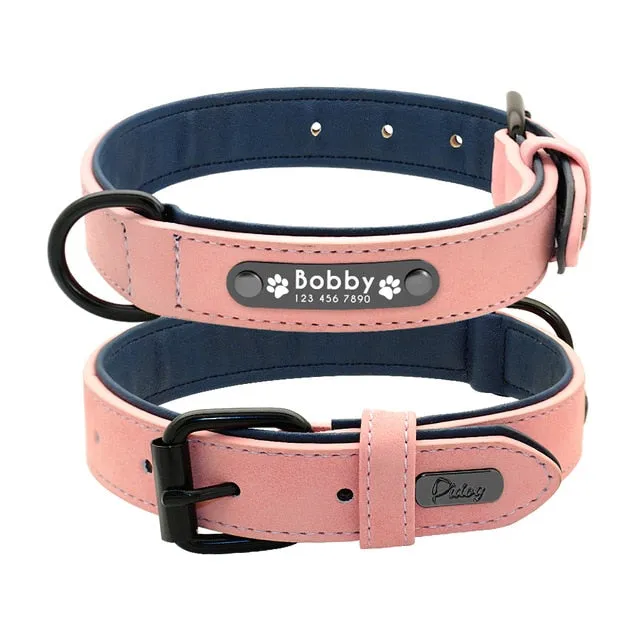 Leather Dog Collar Leash Set Personalized Customized Dogs Collars 2 Layer Leather Dog Leash