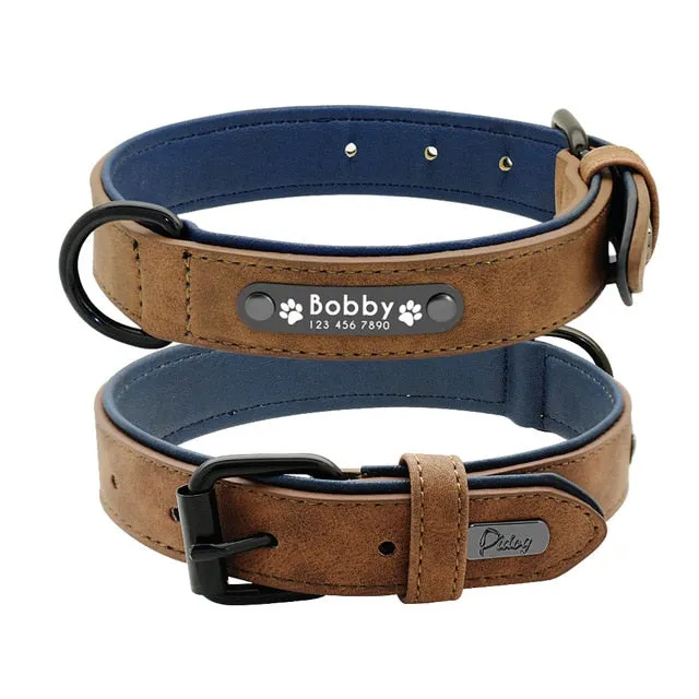 Leather Dog Collar Leash Set Personalized Customized Dogs Collars 2 Layer Leather Dog Leash