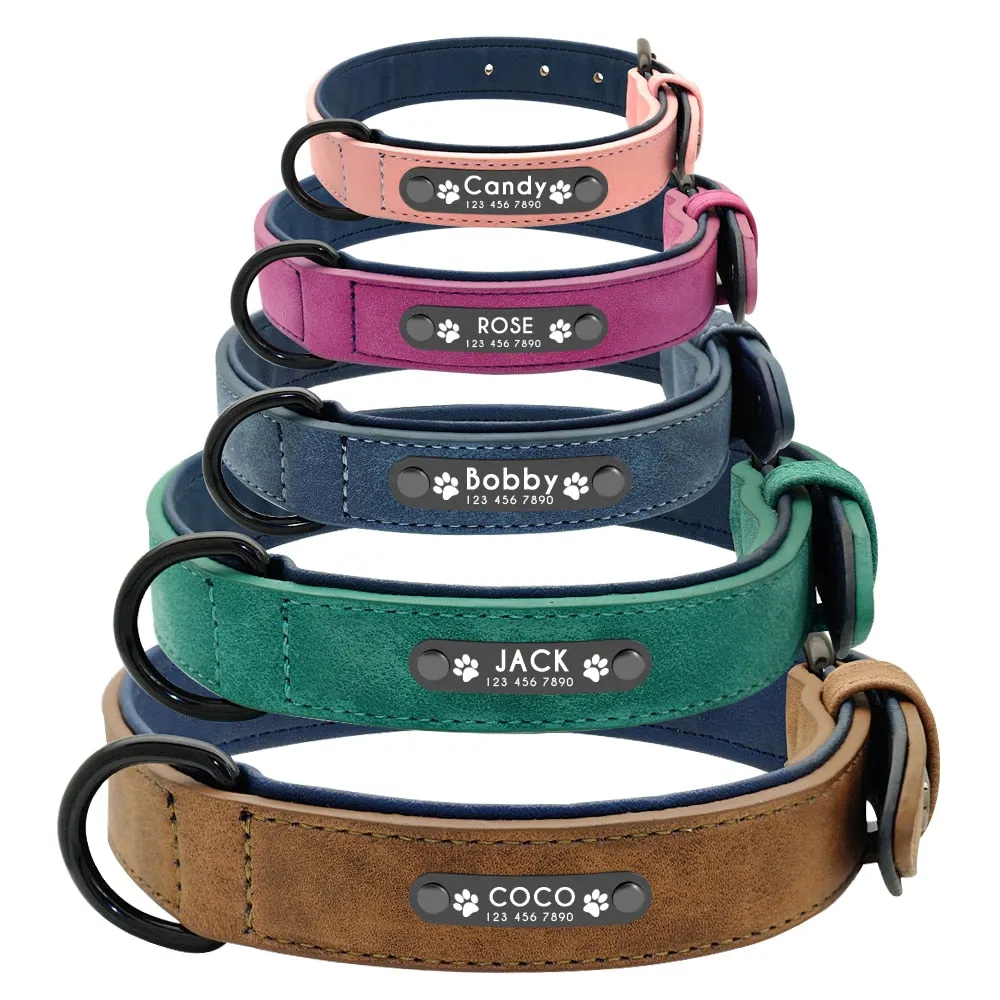 Leather Dog Collar Leash Set Personalized Customized Dogs Collars 2 Layer Leather Dog Leash