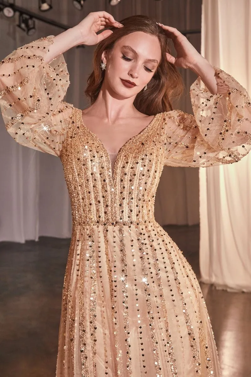 Long Sleeve A-Line Beaded Dress