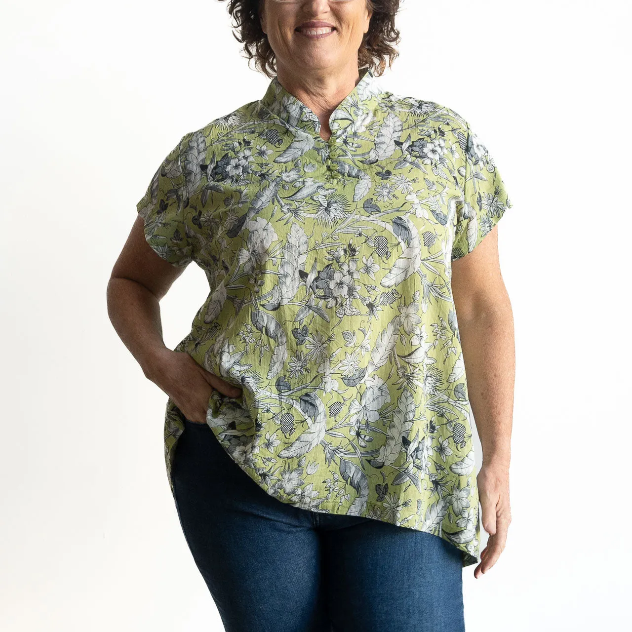 Loose Fit Cotton Tunic Top by KOBOMO - Botanical