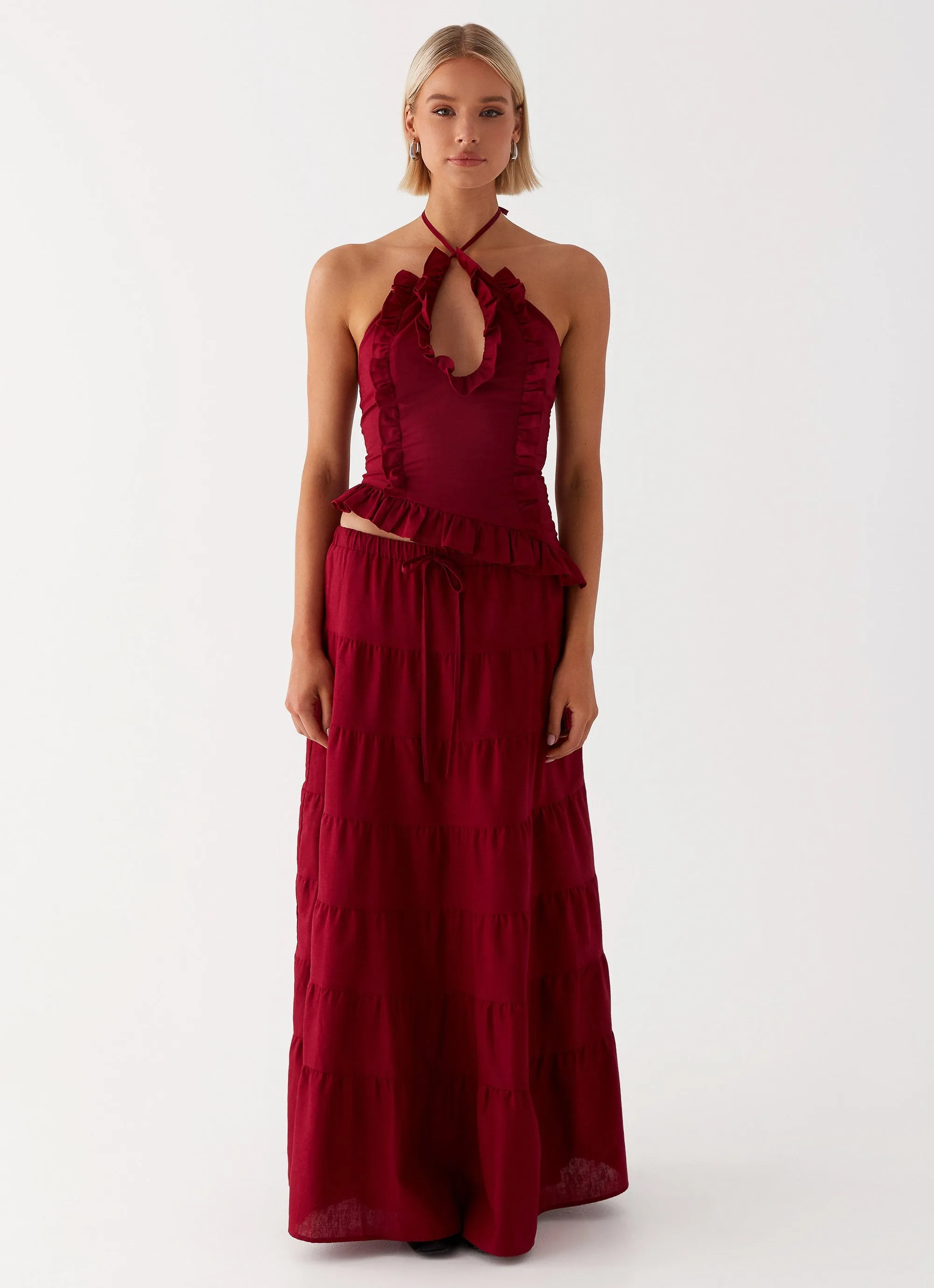 Mariella Linen Maxi Skirt - Maroon