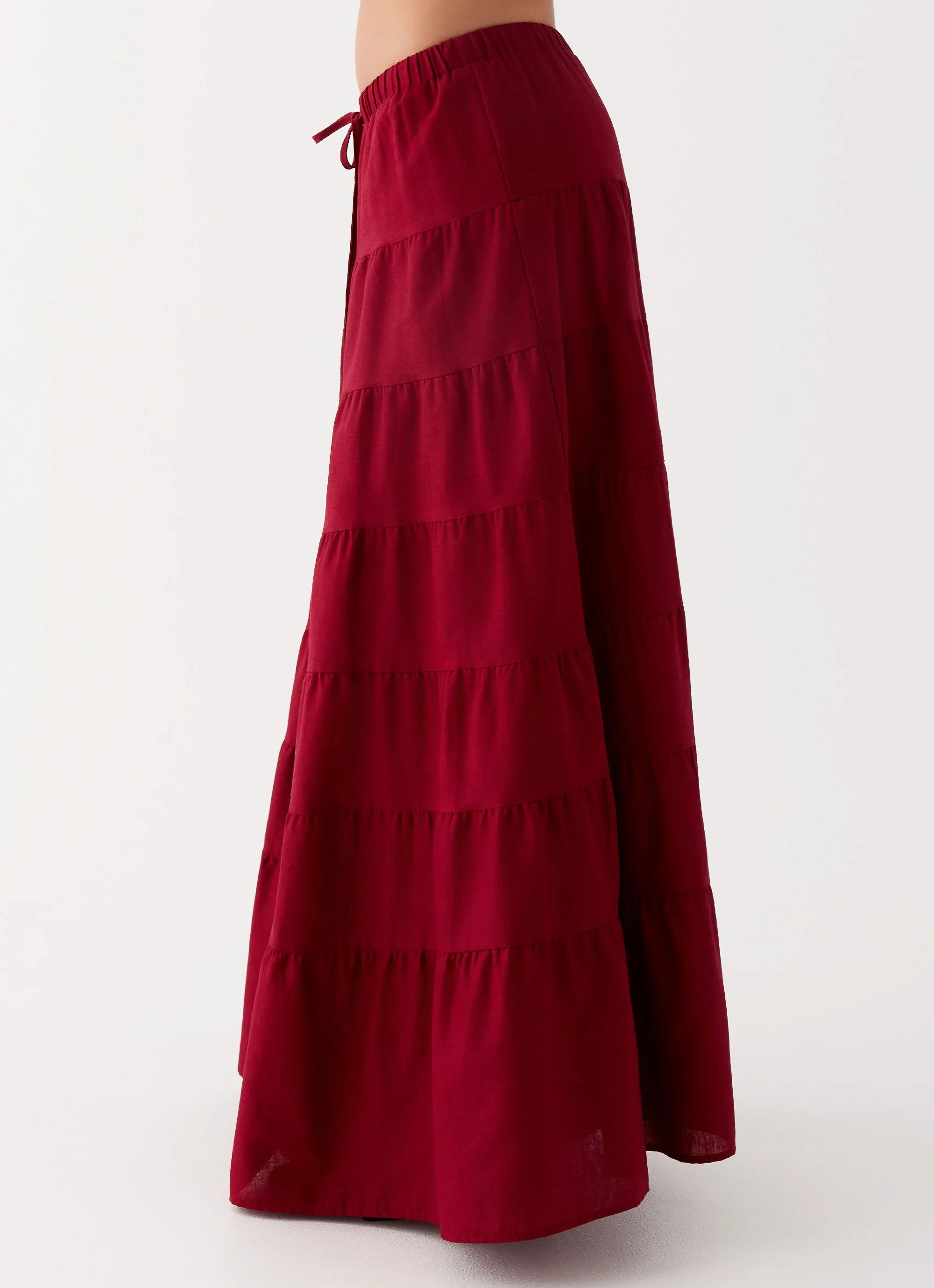 Mariella Linen Maxi Skirt - Maroon