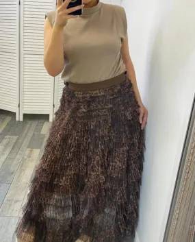 Maxi Leopard Print Tulle Layered Skirt