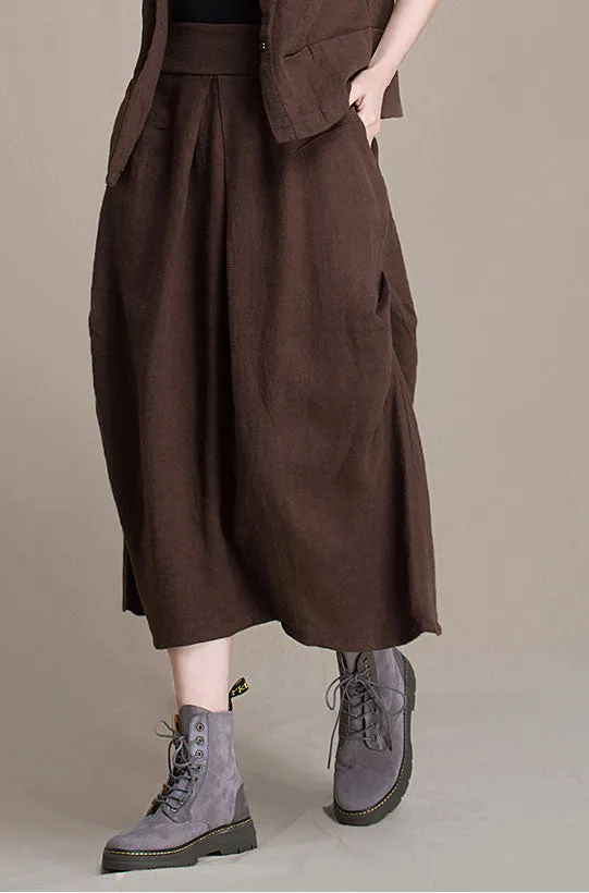 Maxi linen A-line autumn skirt J084-6