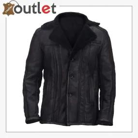 Men Black Shearling Biker Jacket