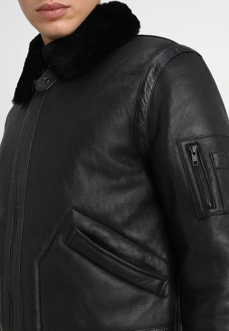 Men's Aviator Black Shearling Leather Jacket