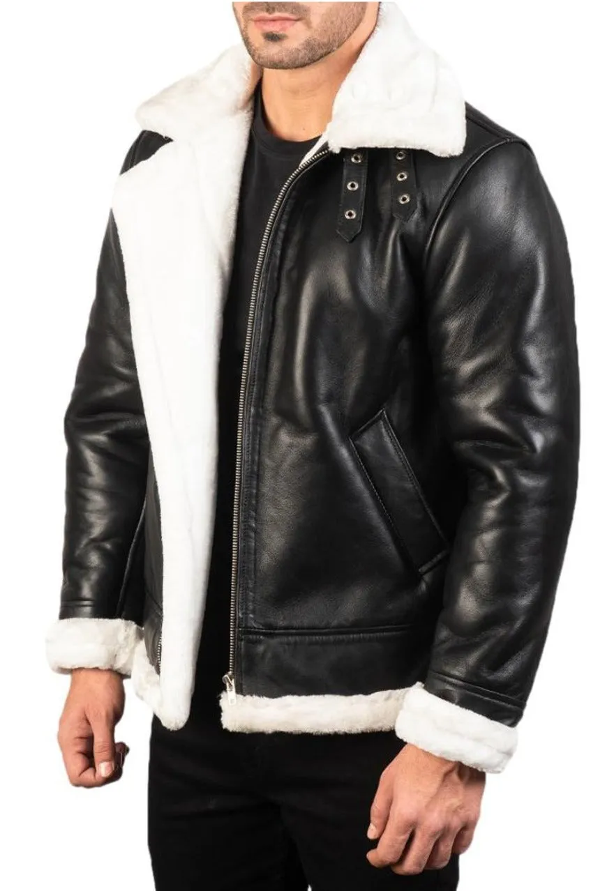 Men's Black Leather Shearling Jacket