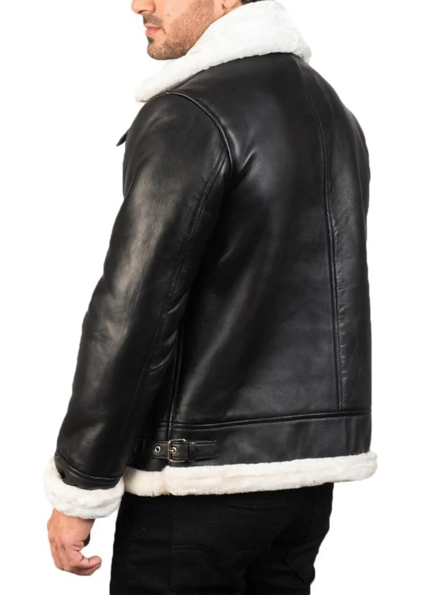 Men's Black Leather Shearling Jacket