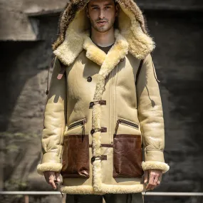 Men's Ivory Leather Shearling Jacket Sheepskin Coat