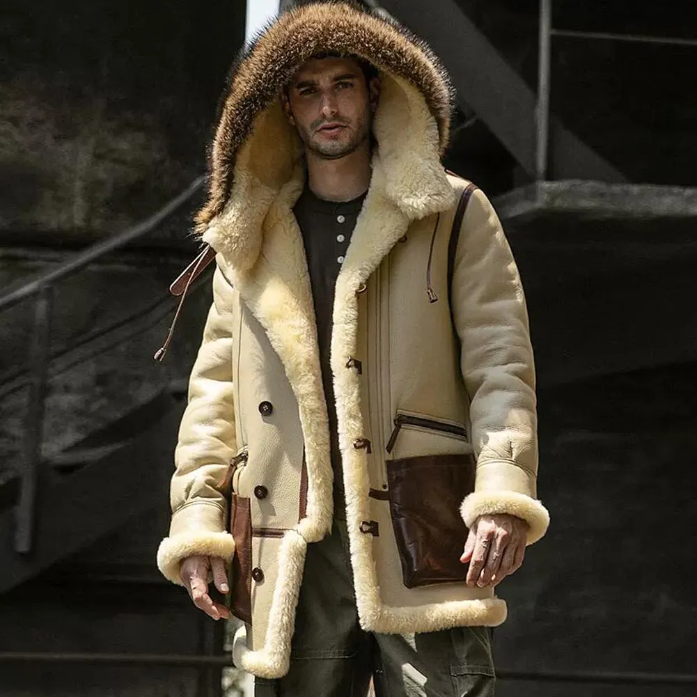 Men's Ivory Leather Shearling Jacket Sheepskin Coat