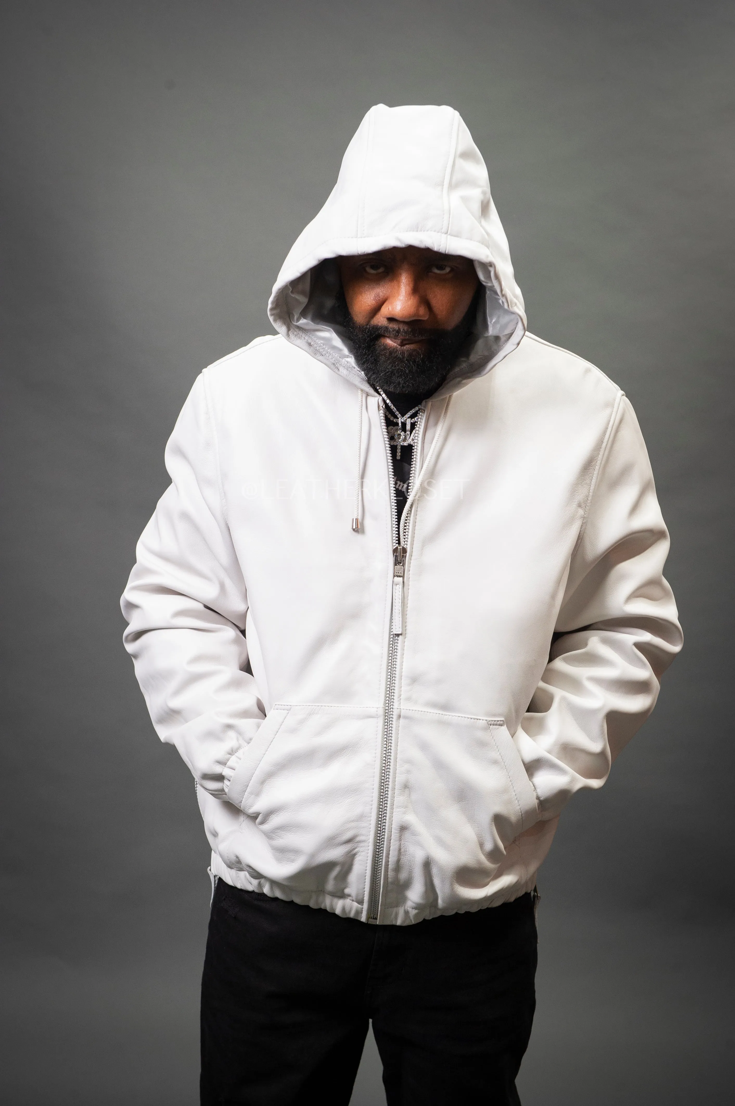 Men's Leather Hoodie [White]