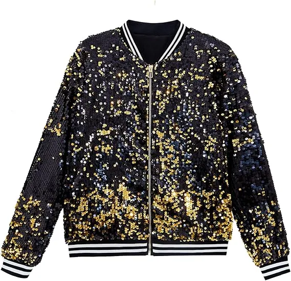 Men's Sequin Zip Up Blue-Pink Bomber Jacket