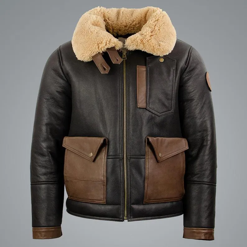 Mens Sheepskin Chocolate Black Bomber Jacket