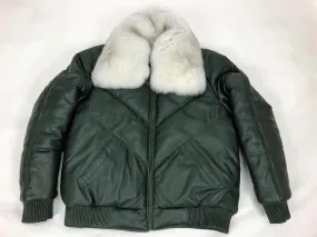 Men's V-Bomber Forest Green Premium Siberian Fox Collar