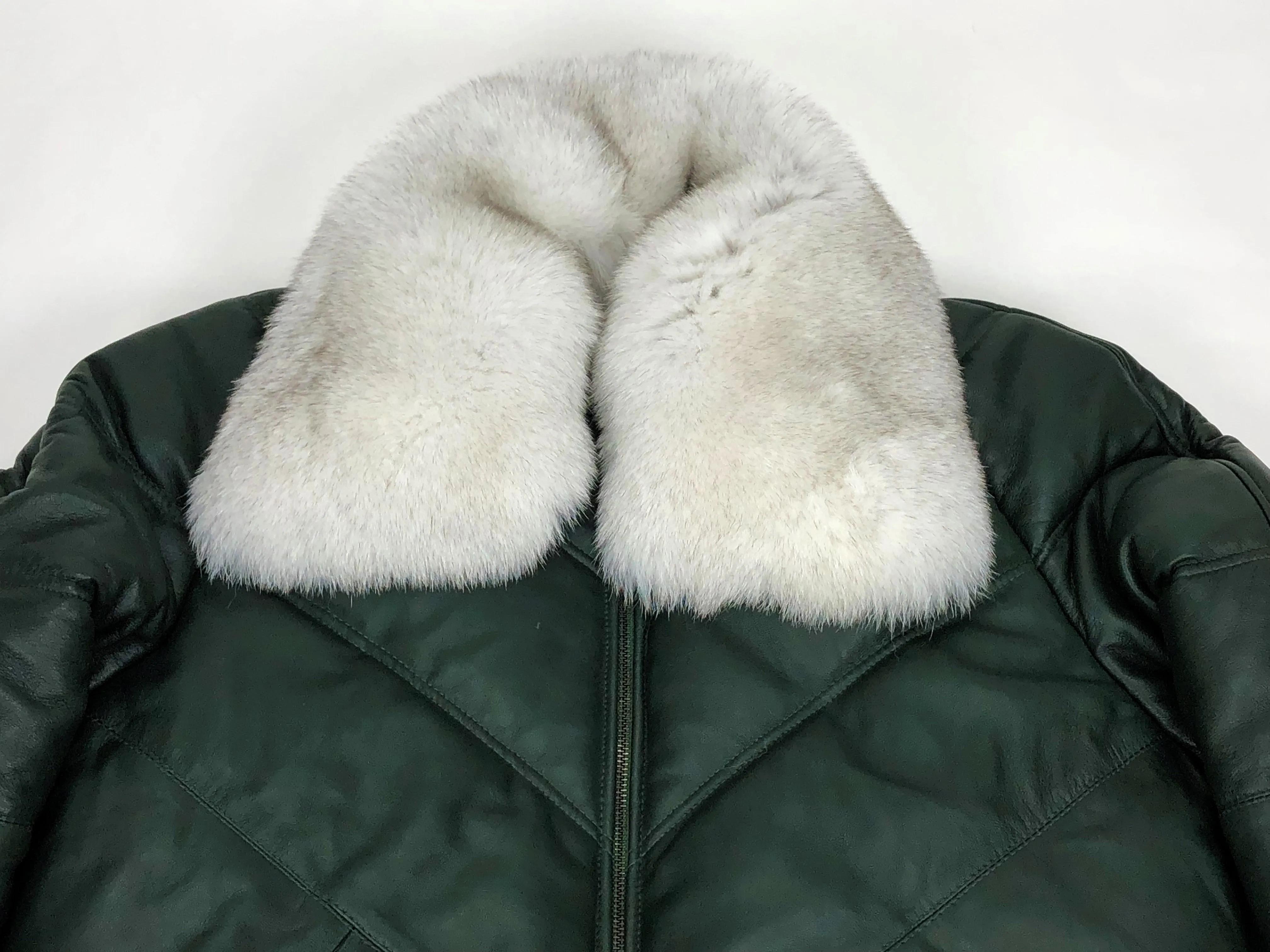 Men's V-Bomber Forest Green Premium Siberian Fox Collar