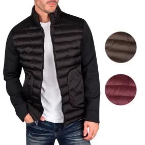 Mens Zipper Puffer Jacket Knit Nylon Mix Light Modern Side Pockets Warm Lining