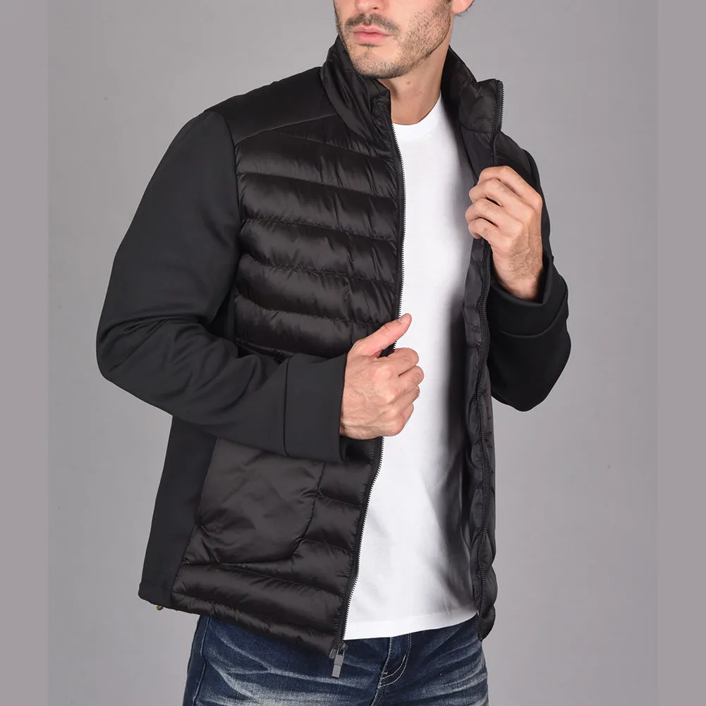 Mens Zipper Puffer Jacket Knit Nylon Mix Light Modern Side Pockets Warm Lining