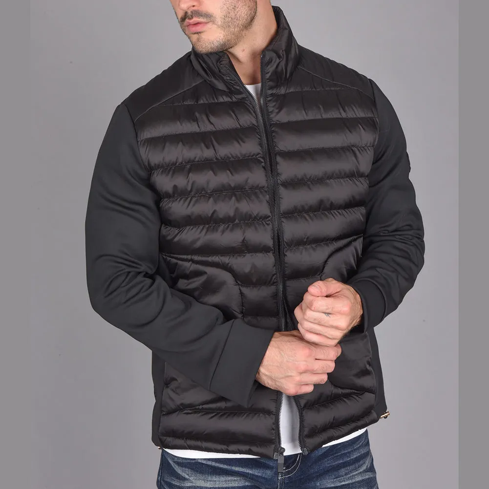 Mens Zipper Puffer Jacket Knit Nylon Mix Light Modern Side Pockets Warm Lining