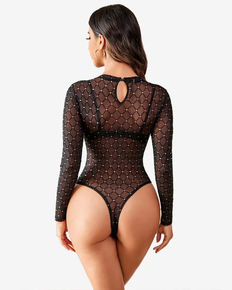 Mesh Sheer Leopard Long Sleeve Bodysuit