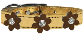 Metallic Flower Leather Collar Gold With Bronze Flowers Size 10