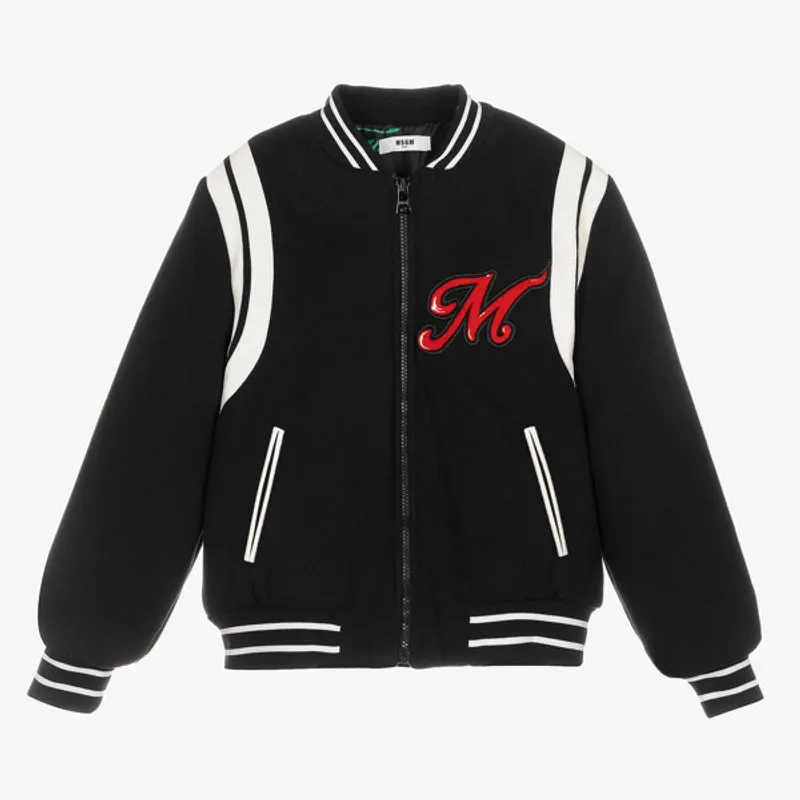MSGM  Black Striped Trim Bomber Jacket
