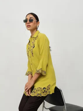 Mustard Floral Embroidered Shirt