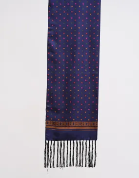 Navy Multicoloured Polka Dot Silk Scarf