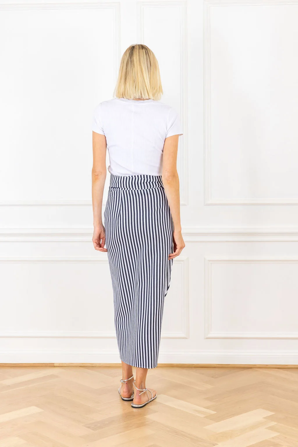 Navy Stripe Woven Maxi Wrap Skirt