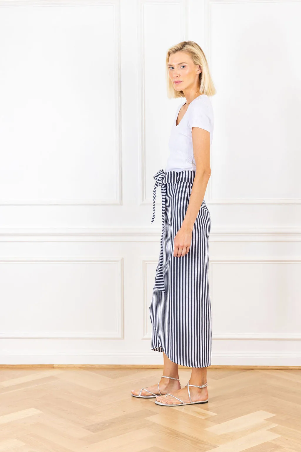 Navy Stripe Woven Maxi Wrap Skirt