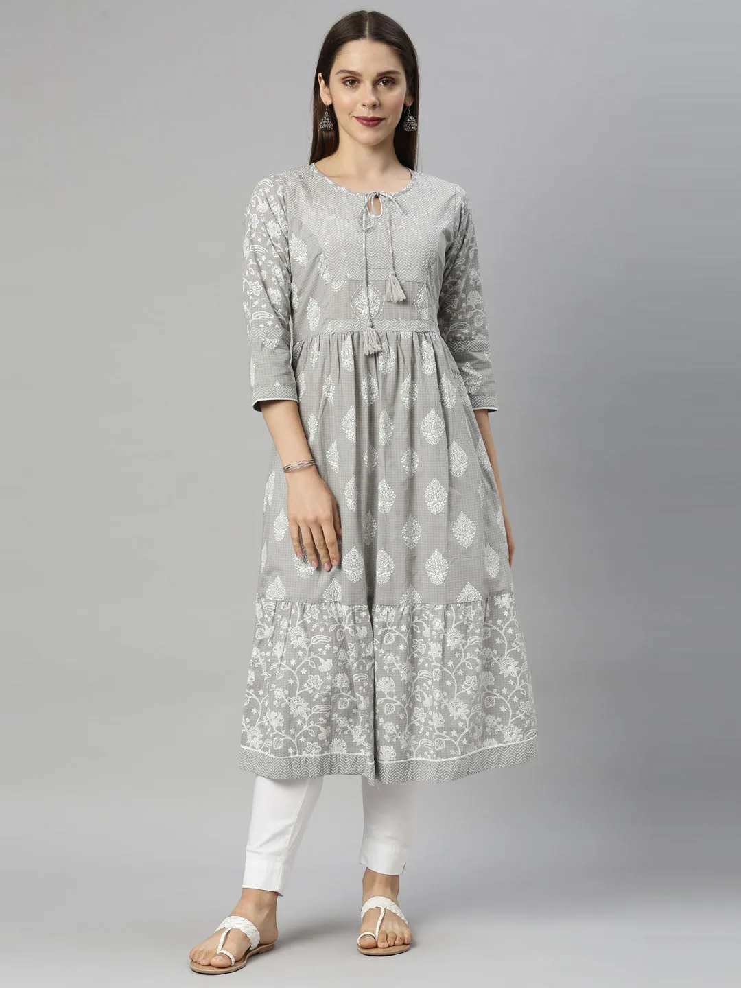 Neeru's L Gray Color Cotton Fabric Tunic