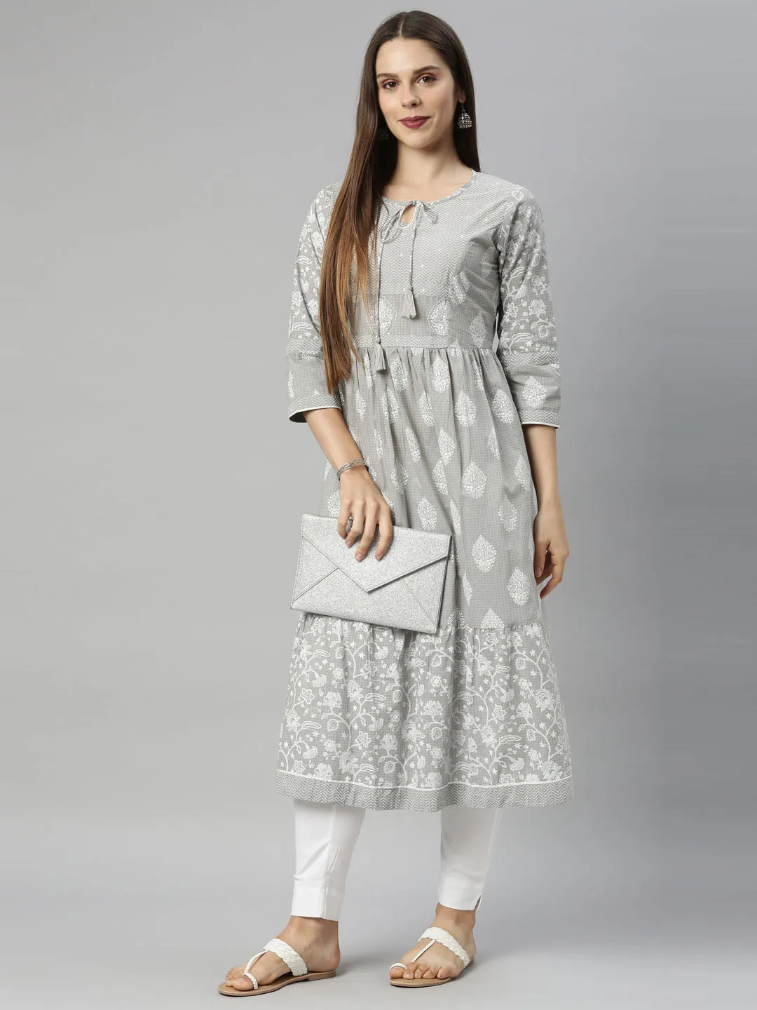 Neeru's L Gray Color Cotton Fabric Tunic