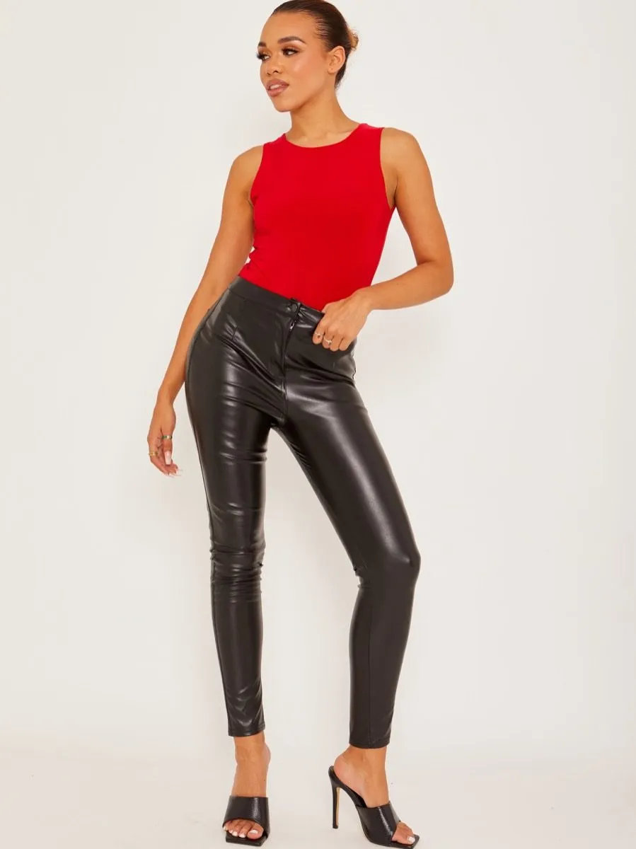 Nicolle Slinky Racer Back Sleeveless Bodysuit In Red