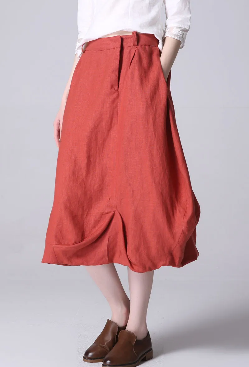 Orange linen skirt maxi skirt women skirt (1194)