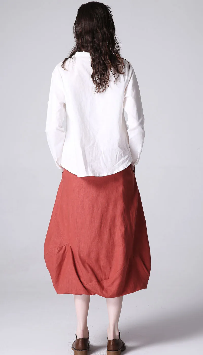 Orange linen skirt maxi skirt women skirt (1194)