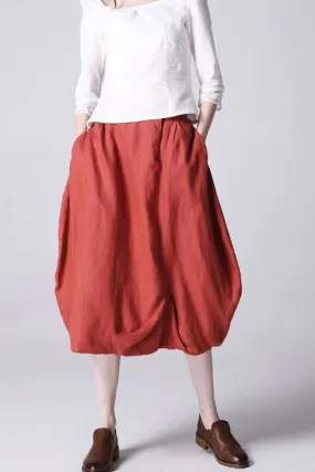 Orange linen skirt maxi skirt women skirt (1194)