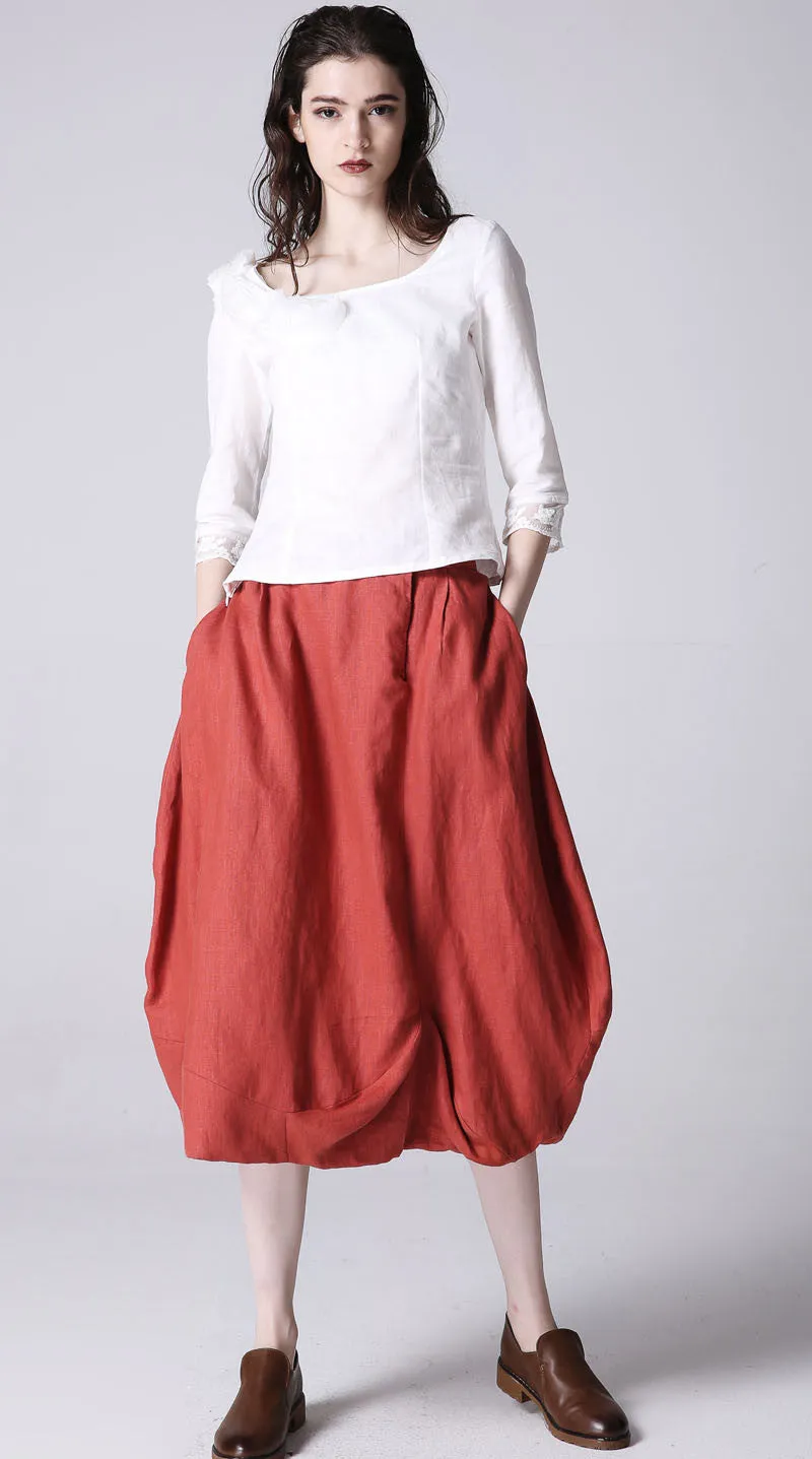 Orange linen skirt maxi skirt women skirt (1194)