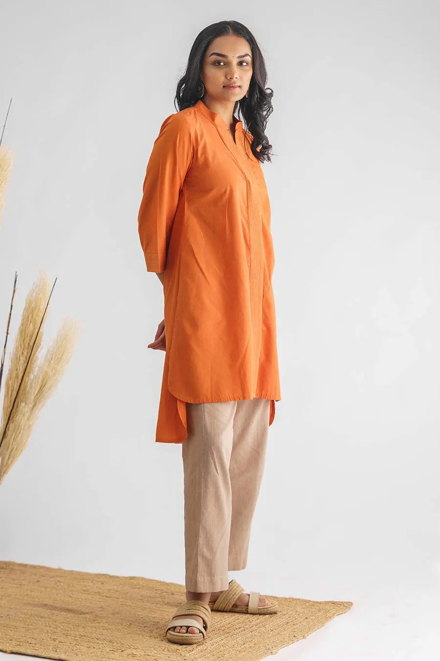 Orange Stitch Detailed High-Low Tunic & Pant Set (Set of 2)