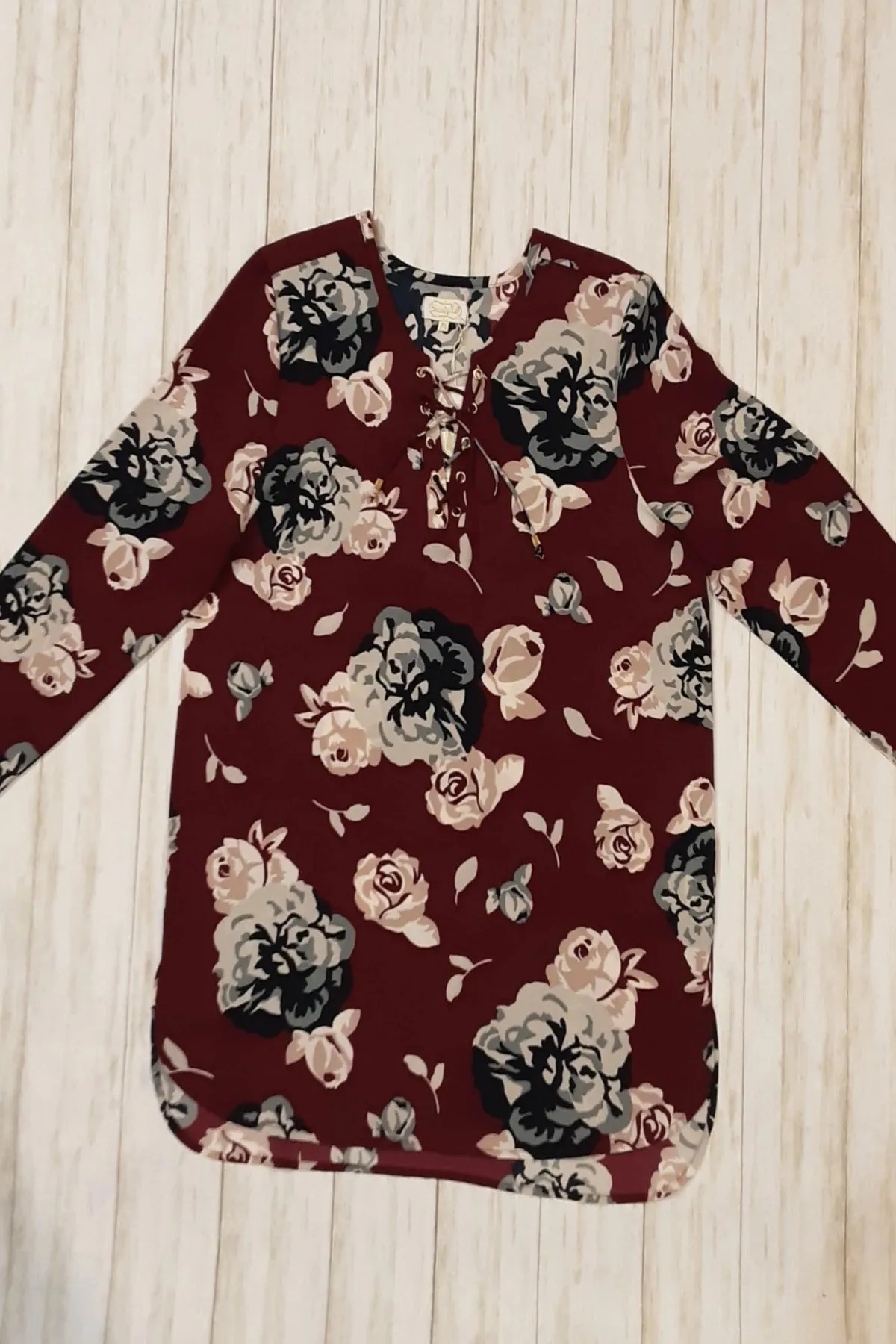 Oversize Floral Blouse with Lace Up Front | Mud Pie